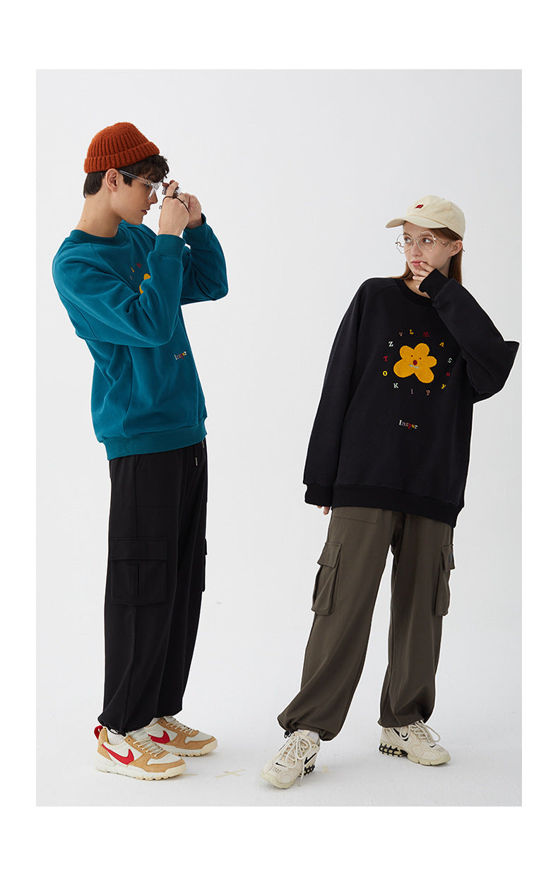 Lovers  Plus Fleece Small Daisy Hoodie Version New Embroidery Tide