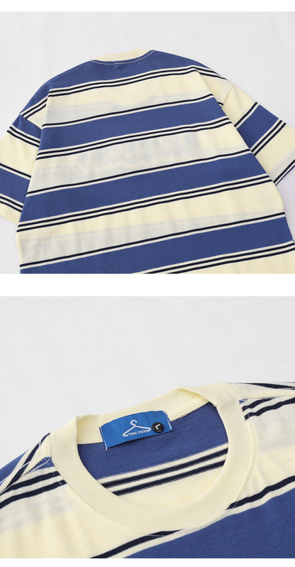 Clothes Striped Short Sleeve Men'S Summer Fashion Cotton T-Shirt Loose Casual Color Contrast For Unisex