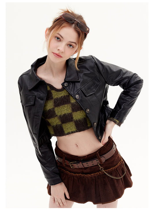 Autumn New Pu Leather Trendy Cool Jacket Jacket Short Lapel Street Top For Ladies