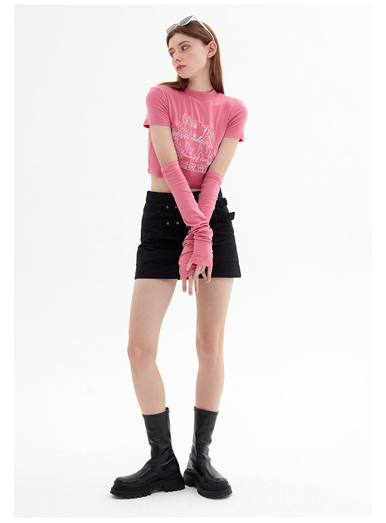 New Design Feeling Sweet Cool Spice Girl Style Short-Sleeved T-Shirt Short Slim-Fit Sleeve Top Girls Summer