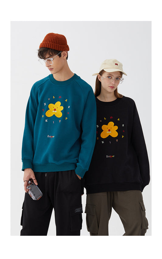 Lovers  Plus Fleece Small Daisy Hoodie Version New Embroidery Tide