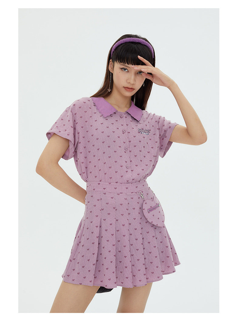 Sweet Pleated Skirt Plaid Skirt Summer Love Skirt Short Sleeve Shirt Summer Women