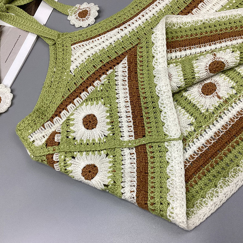 Crochet Knitted Shoulder Stripes Short Vest Top