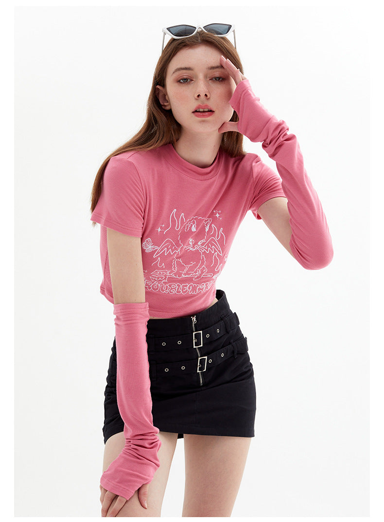 New Design Feeling Sweet Cool Spice Girl Style Short-Sleeved T-Shirt Short Slim-Fit Sleeve Top Girls Summer