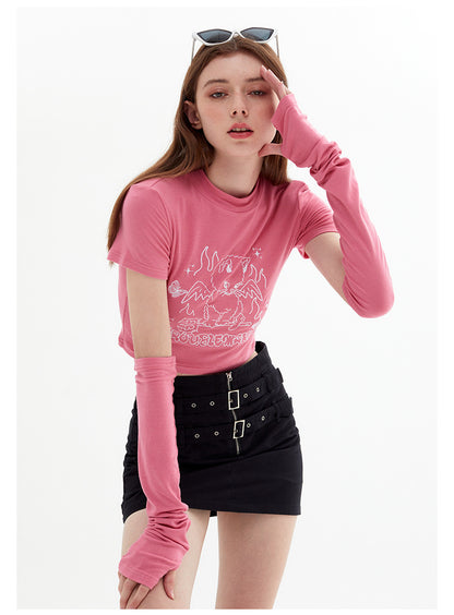 New Design Feeling Sweet Cool Spice Girl Style Short-Sleeved T-Shirt Short Slim-Fit Sleeve Top Girls Summer