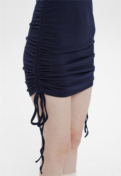Polo Collar Dress Female Summer Lapel Pure Desire Spice Slim-Fit Wrap Hip Skirt Drawstring Skirt