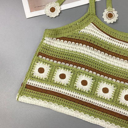 Crochet Knitted Shoulder Stripes Short Vest Top