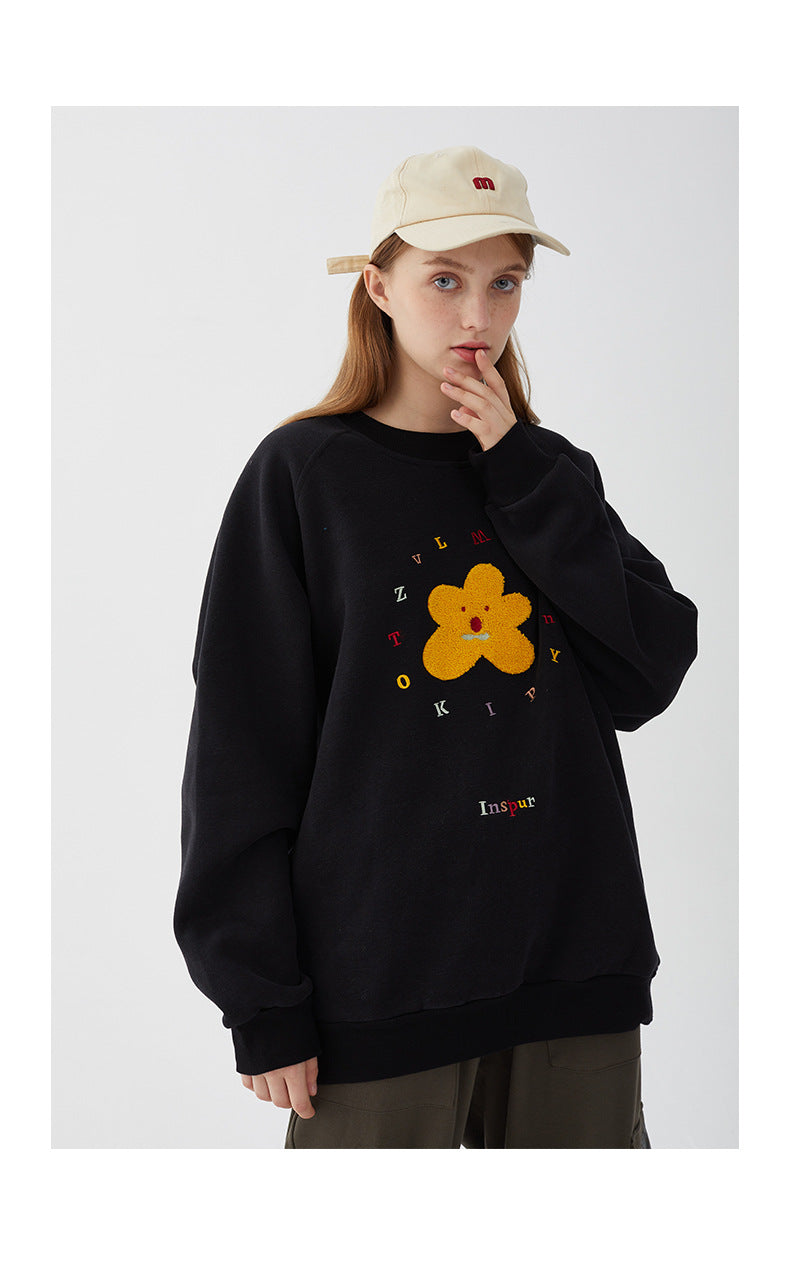 Lovers  Plus Fleece Small Daisy Hoodie Version New Embroidery Tide
