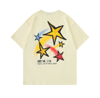 Fashion Men'S Trend Stars Hand-Painted Short-Sleeved Summer Crew Neck Oversize Couple Print T-Shirt
