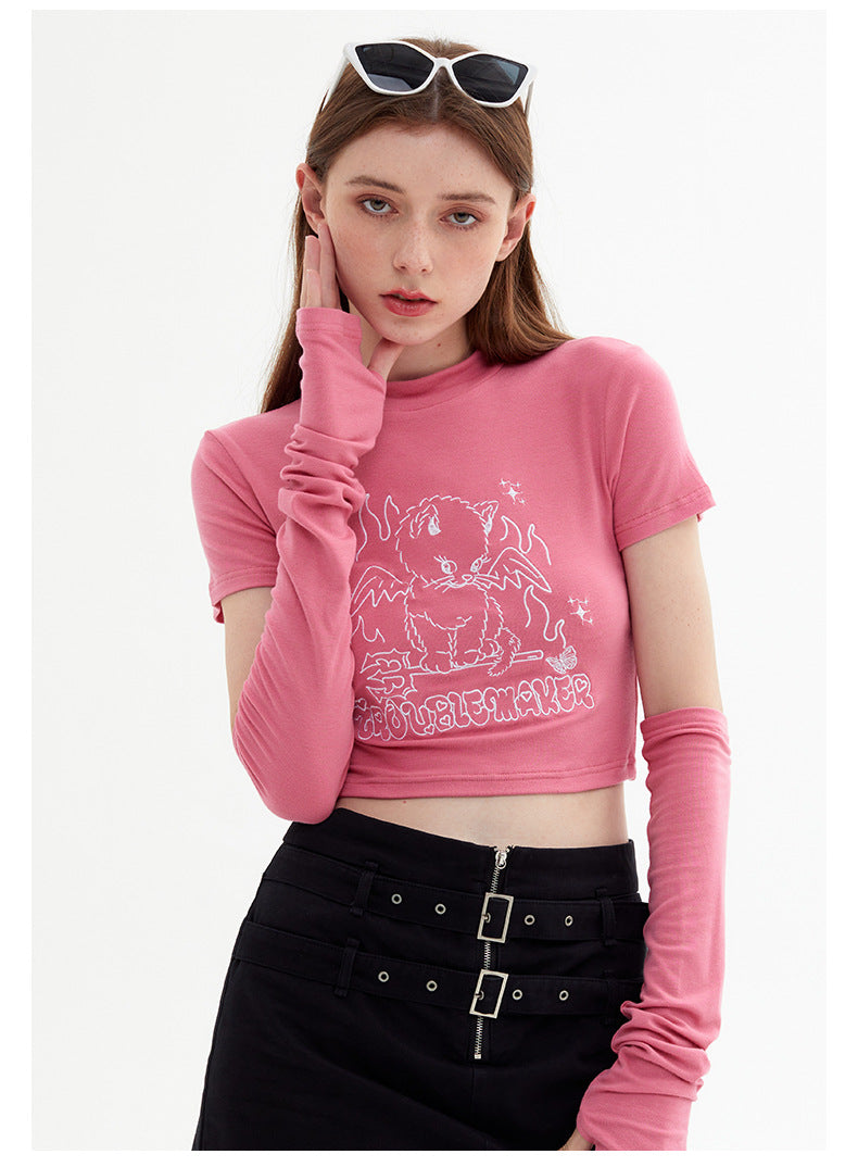 New Design Feeling Sweet Cool Spice Girl Style Short-Sleeved T-Shirt Short Slim-Fit Sleeve Top Girls Summer