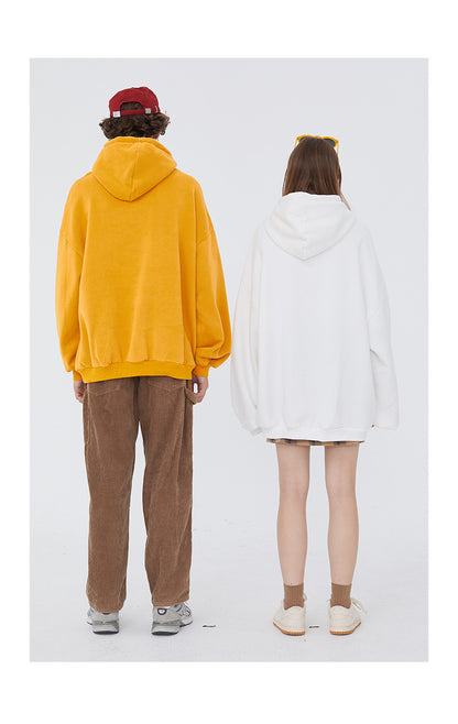 Autumn And Winter Plus Fleece Hooded Couple Hoodie Loose Korean Bf Print Lazy Port Style Casual Coat
