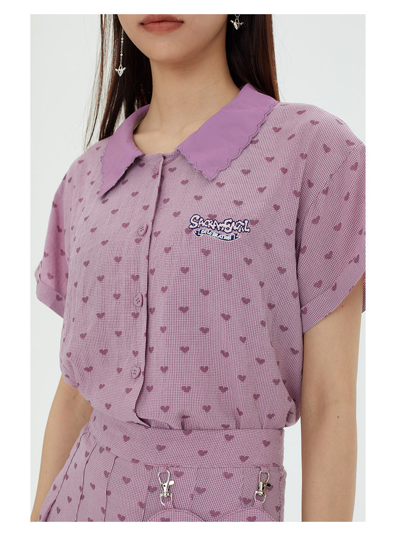 Sweet Pleated Skirt Plaid Skirt Summer Love Skirt Short Sleeve Shirt Summer Women