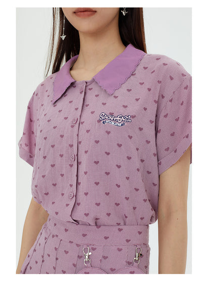 Sweet Pleated Skirt Plaid Skirt Summer Love Skirt Short Sleeve Shirt Summer Women