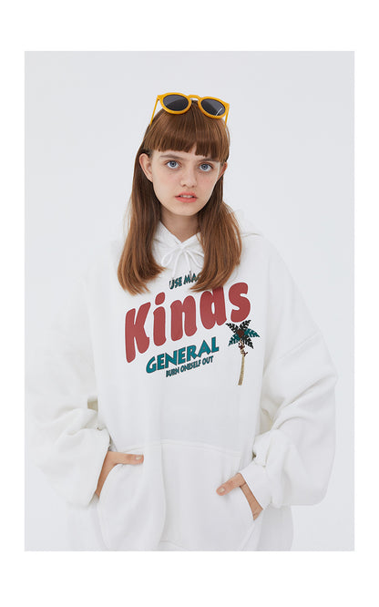 Autumn And Winter Plus Fleece Hooded Couple Hoodie Loose Korean Bf Print Lazy Port Style Casual Coat