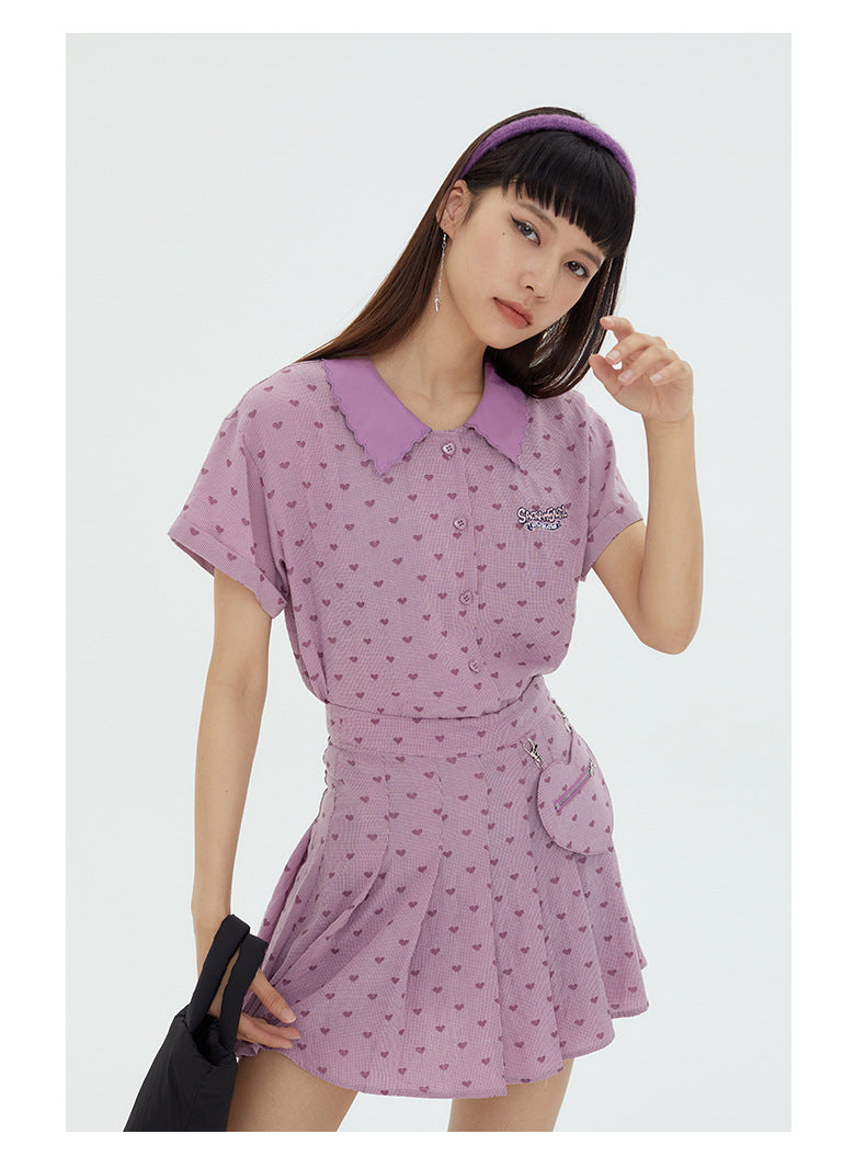 Sweet Pleated Skirt Plaid Skirt Summer Love Skirt Short Sleeve Shirt Summer Women