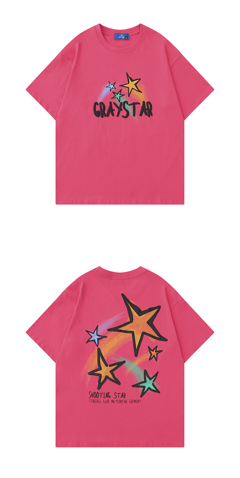 Fashion Men'S Trend Stars Hand-Painted Short-Sleeved Summer Crew Neck Oversize Couple Print T-Shirt