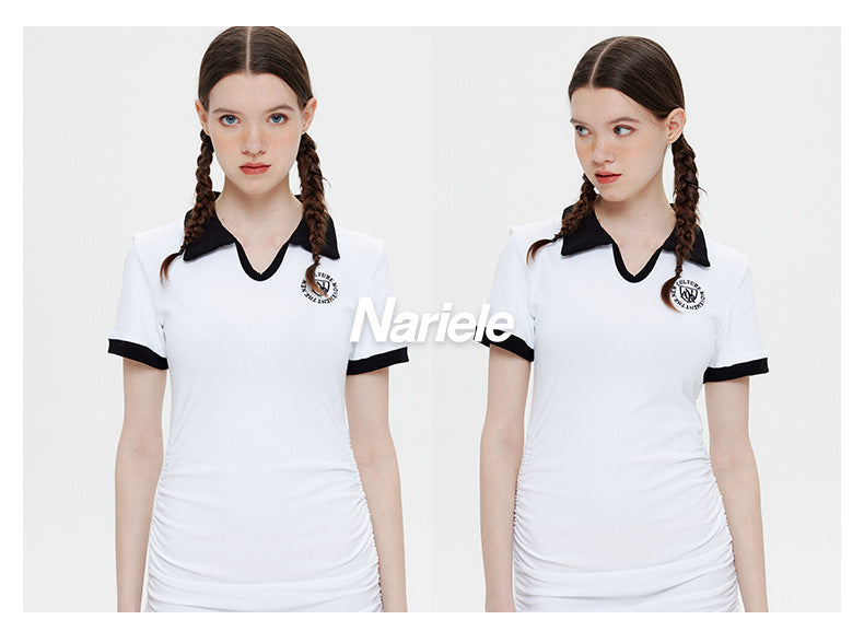 Polo Collar Dress Female Summer Lapel Pure Desire Spice Slim-Fit Wrap Hip Skirt Drawstring Skirt