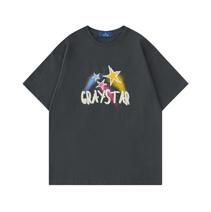 Fashion Men'S Trend Stars Hand-Painted Short-Sleeved Summer Crew Neck Oversize Couple Print T-Shirt