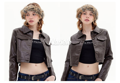 Autumn New Pu Leather Trendy Cool Jacket Jacket Short Lapel Street Top For Ladies