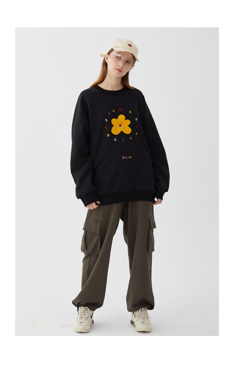 Lovers  Plus Fleece Small Daisy Hoodie Version New Embroidery Tide