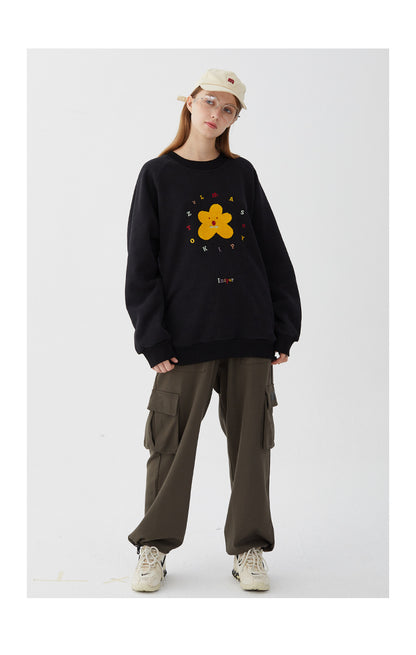 Lovers  Plus Fleece Small Daisy Hoodie Version New Embroidery Tide