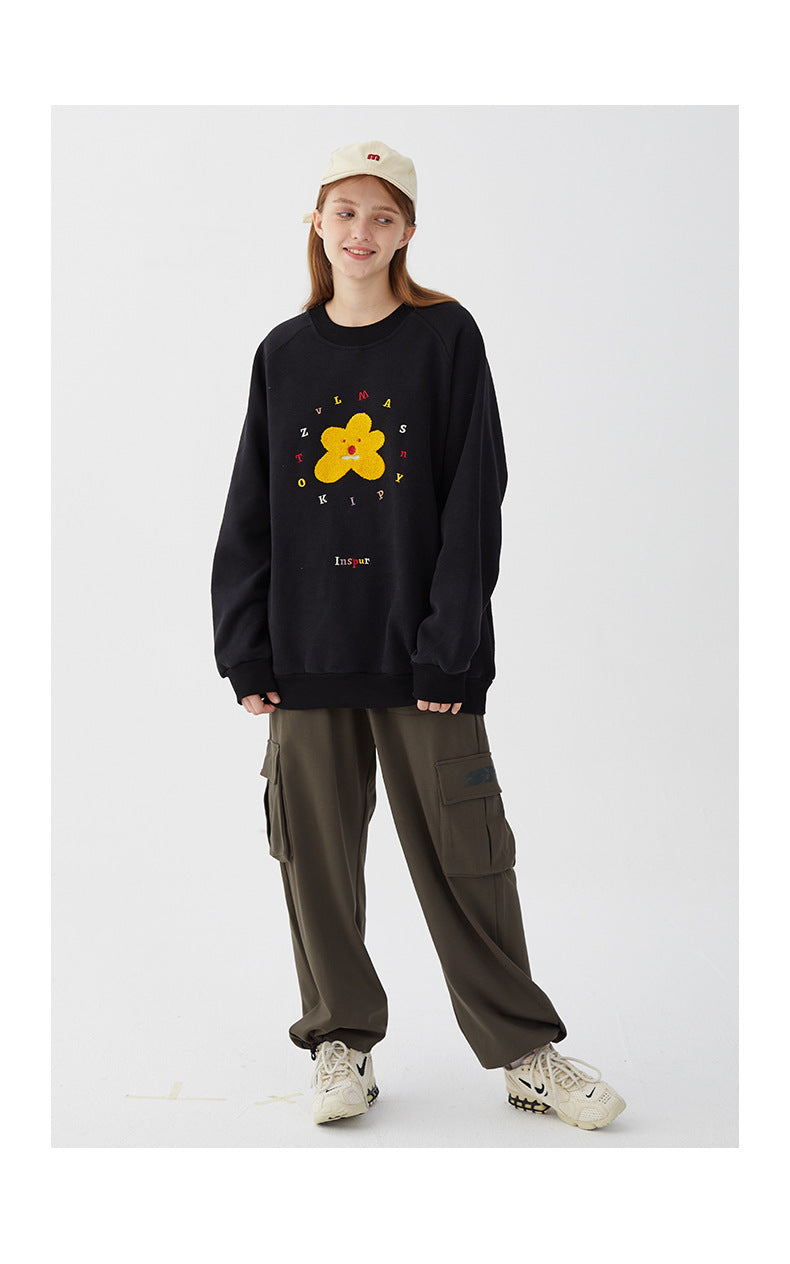 Lovers  Plus Fleece Small Daisy Hoodie Version New Embroidery Tide