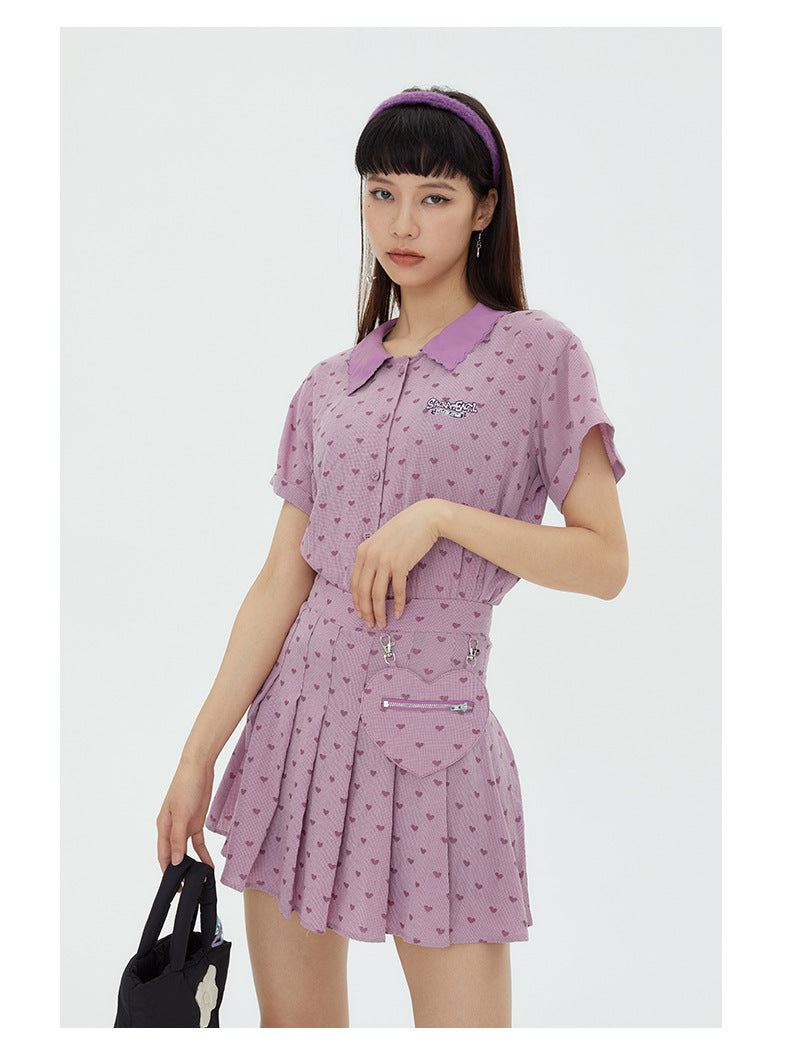 Sweet Pleated Skirt Plaid Skirt Summer Love Skirt Short Sleeve Shirt Summer Women