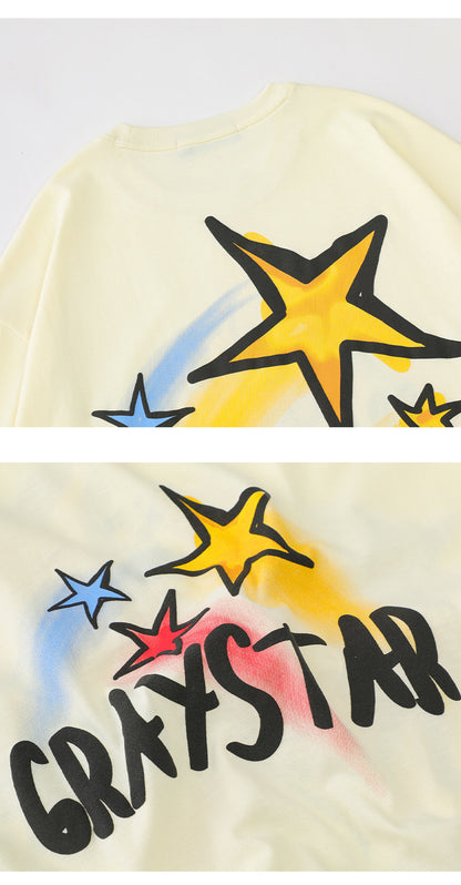Fashion Men'S Trend Stars Hand-Painted Short-Sleeved Summer Crew Neck Oversize Couple Print T-Shirt