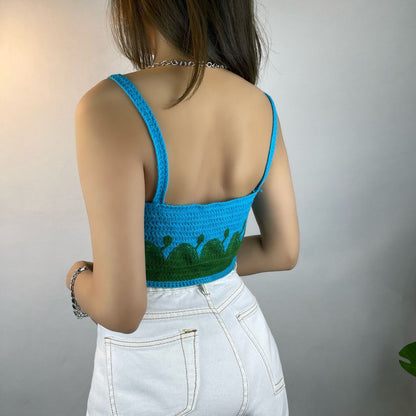 Sky Blue Cute Cloud Knitting Halter Vest Top