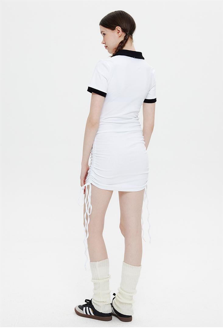 Polo Collar Dress Female Summer Lapel Pure Desire Spice Slim-Fit Wrap Hip Skirt Drawstring Skirt