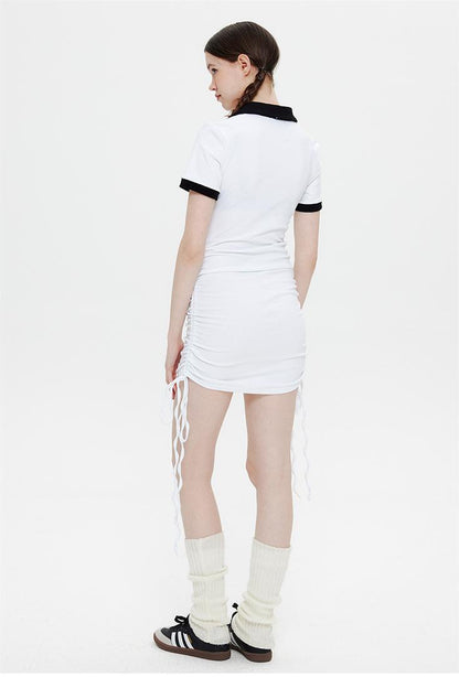 Polo Collar Dress Female Summer Lapel Pure Desire Spice Slim-Fit Wrap Hip Skirt Drawstring Skirt