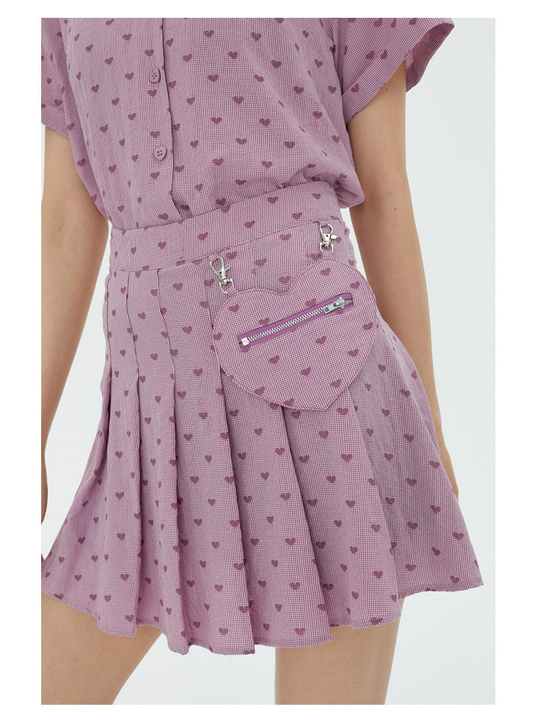 Sweet Pleated Skirt Plaid Skirt Summer Love Skirt Short Sleeve Shirt Summer Women