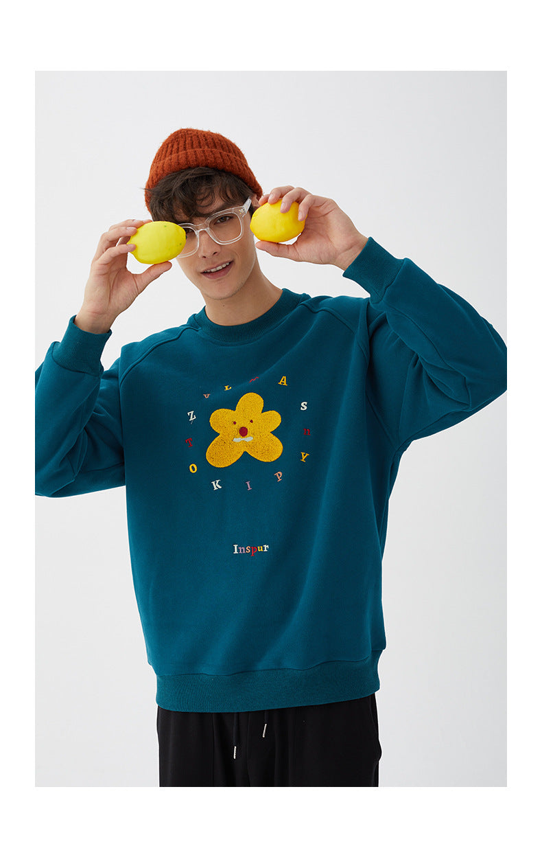 Lovers  Plus Fleece Small Daisy Hoodie Version New Embroidery Tide