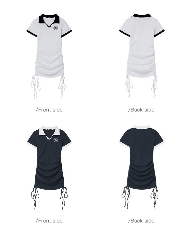 Polo Collar Dress Female Summer Lapel Pure Desire Spice Slim-Fit Wrap Hip Skirt Drawstring Skirt