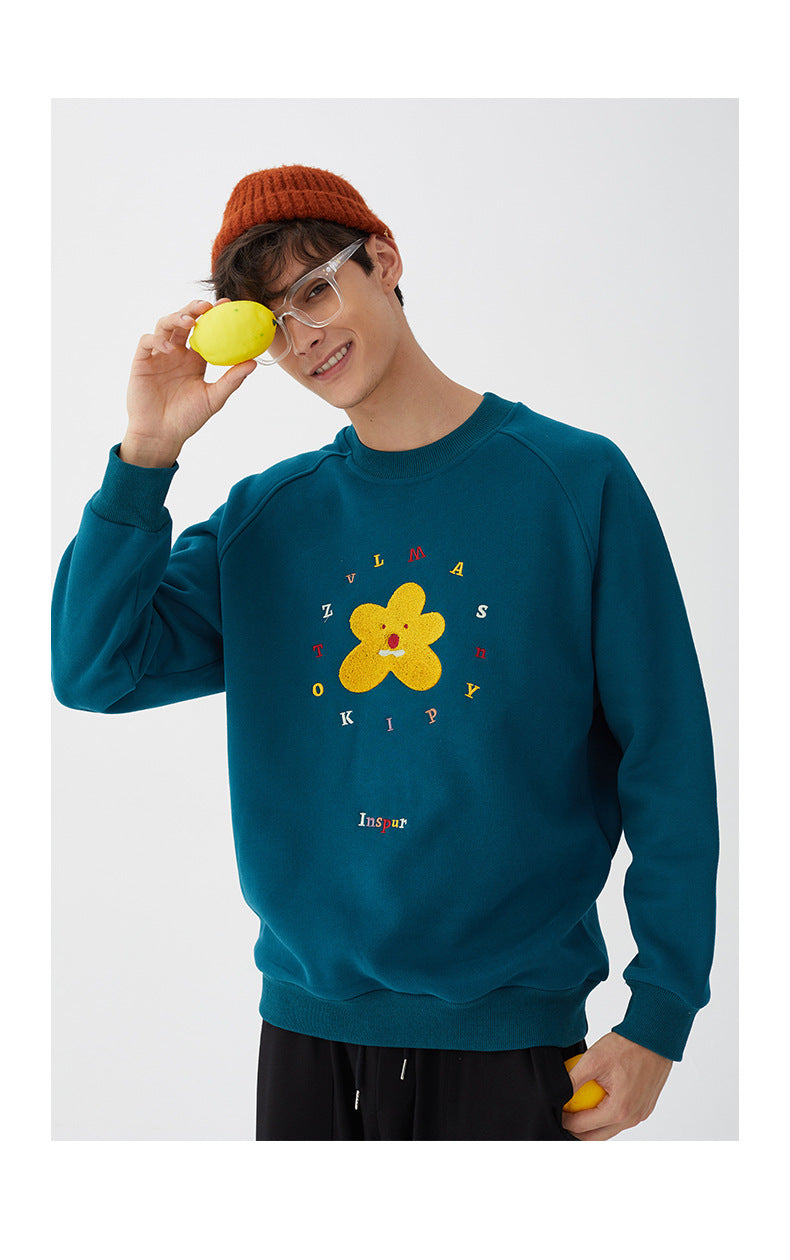 Lovers  Plus Fleece Small Daisy Hoodie Version New Embroidery Tide