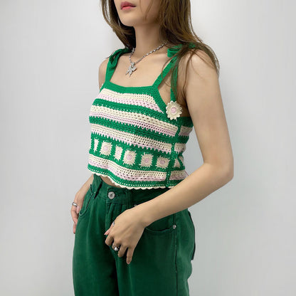 Crochet Knitted Shoulder Stripes Short Vest Top