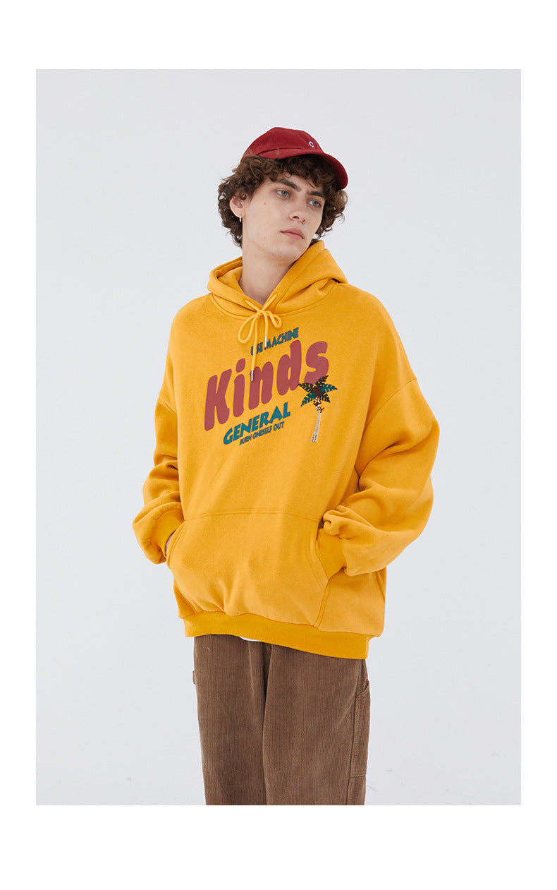 Autumn And Winter Plus Fleece Hooded Couple Hoodie Loose Korean Bf Print Lazy Port Style Casual Coat