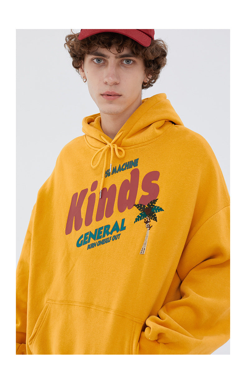 Autumn And Winter Plus Fleece Hooded Couple Hoodie Loose Korean Bf Print Lazy Port Style Casual Coat