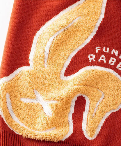 Cartoon Rabbit Embroidered Crewneck Sweater National Fashion Oversized Fit