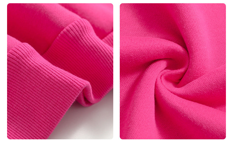 Plum Red Cartoon Bear Pattern Plus Fleece Loose Pullover Hoodie Lovers Autumn And Winter Top Tide