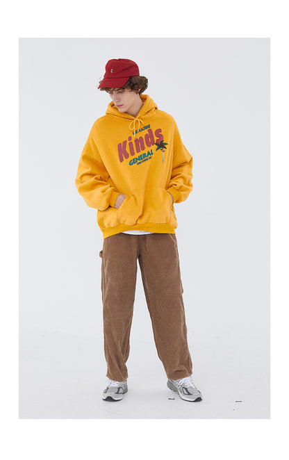 Autumn And Winter Plus Fleece Hooded Couple Hoodie Loose Korean Bf Print Lazy Port Style Casual Coat