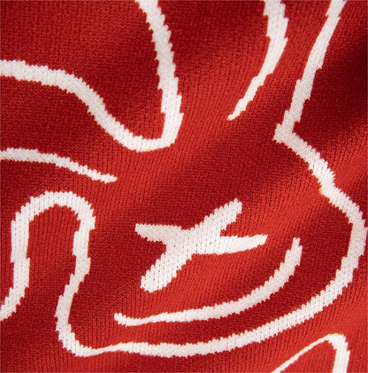 Cartoon Rabbit Embroidered Crewneck Sweater National Fashion Oversized Fit