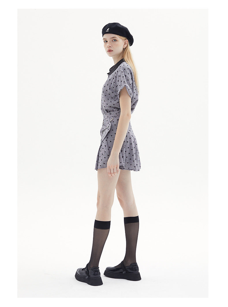 Sweet Pleated Skirt Plaid Skirt Summer Love Skirt Short Sleeve Shirt Summer Women