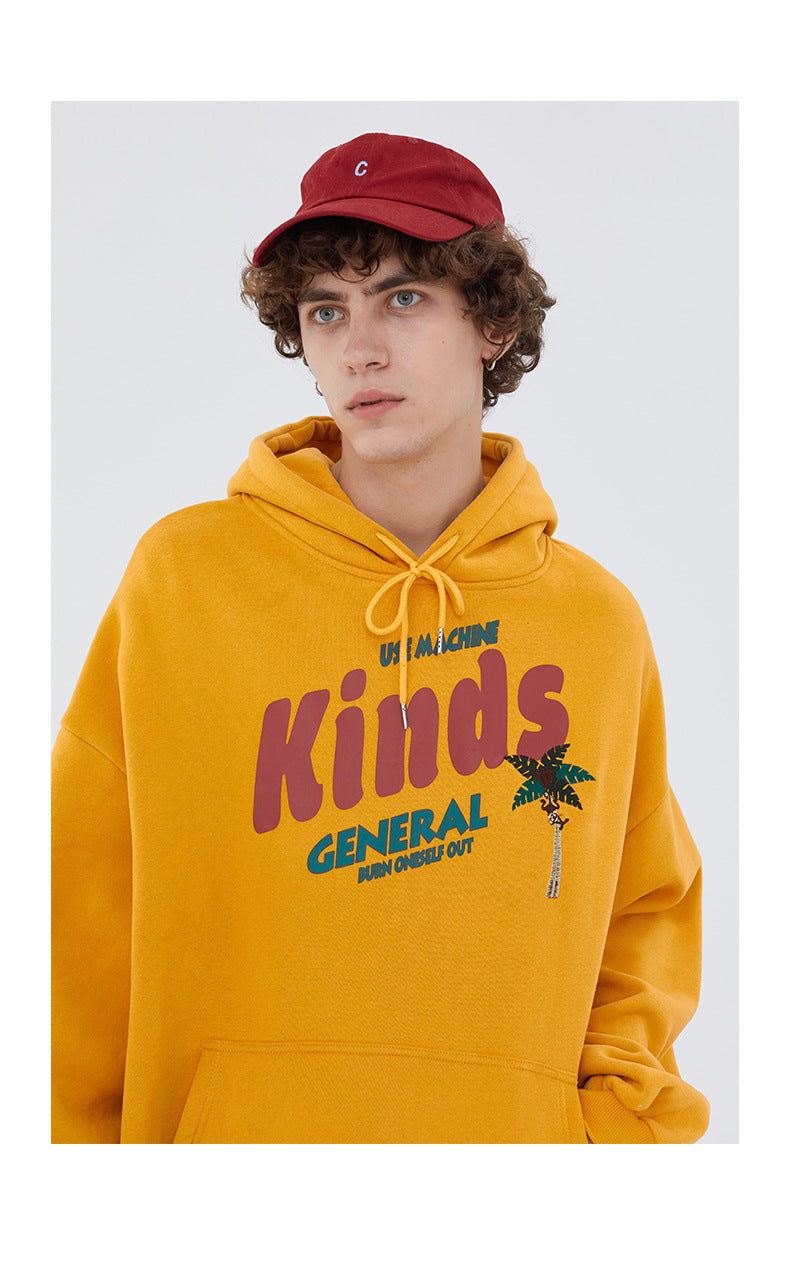 Autumn And Winter Plus Fleece Hooded Couple Hoodie Loose Korean Bf Print Lazy Port Style Casual Coat