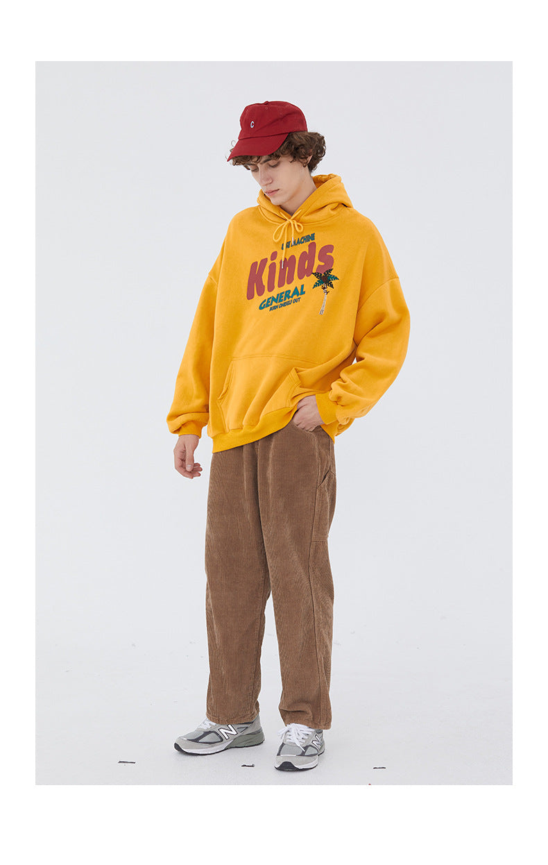 Autumn And Winter Plus Fleece Hooded Couple Hoodie Loose Korean Bf Print Lazy Port Style Casual Coat