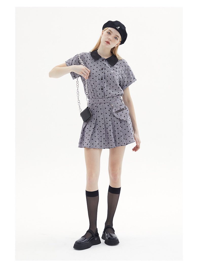 Sweet Pleated Skirt Plaid Skirt Summer Love Skirt Short Sleeve Shirt Summer Women