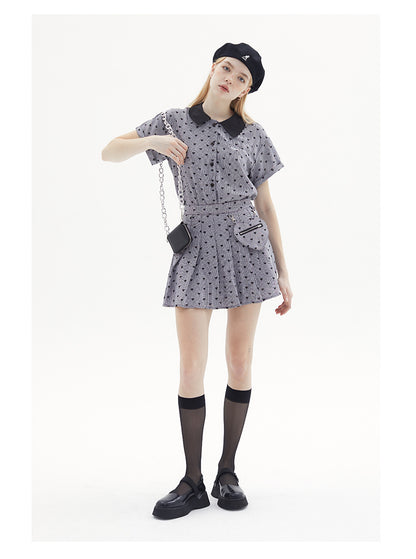 Sweet Pleated Skirt Plaid Skirt Summer Love Skirt Short Sleeve Shirt Summer Women