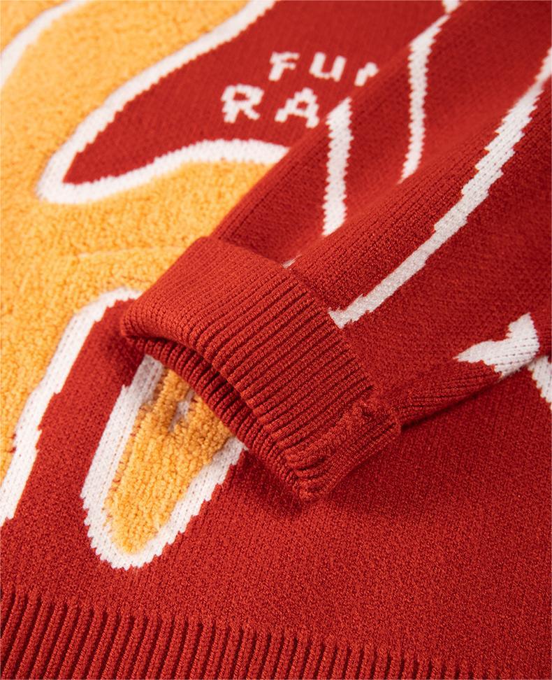 Cartoon Rabbit Embroidered Crewneck Sweater National Fashion Oversized Fit