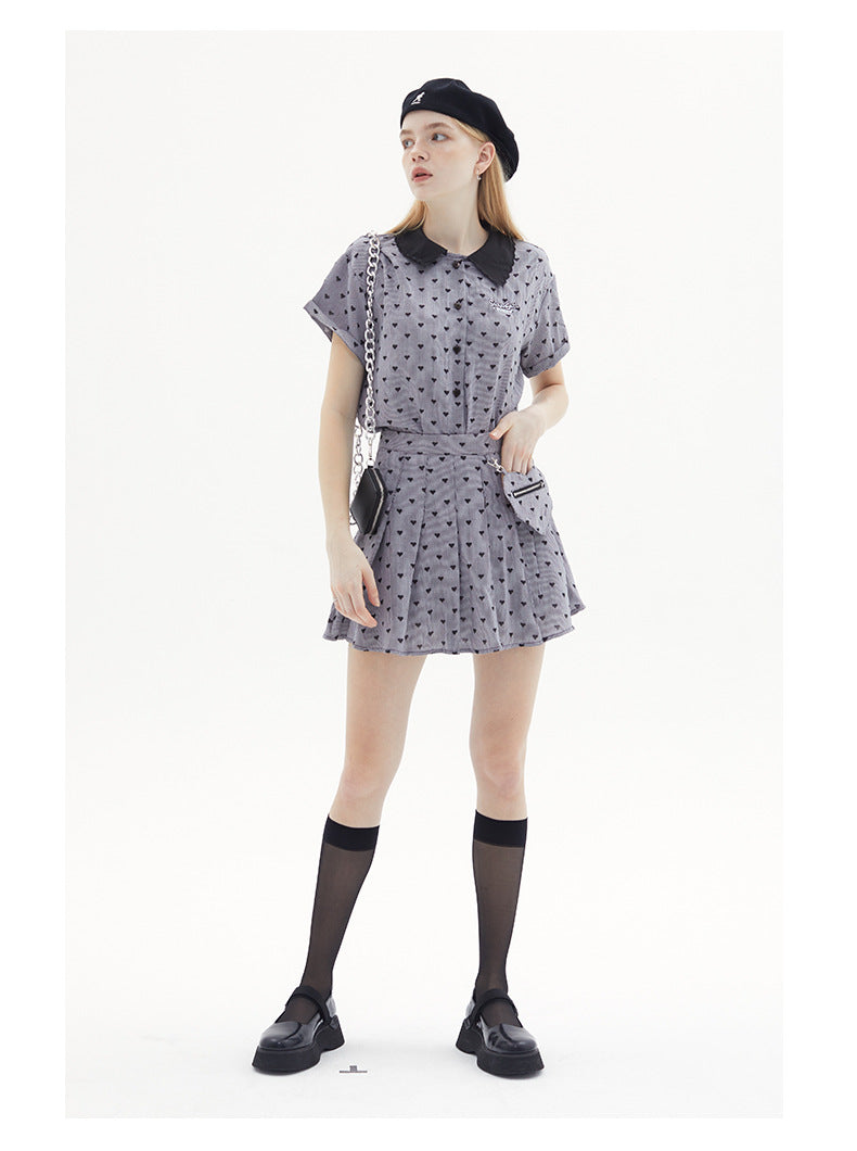 Sweet Pleated Skirt Plaid Skirt Summer Love Skirt Short Sleeve Shirt Summer Women