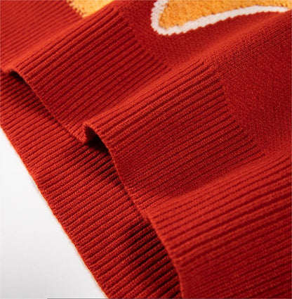 Cartoon Rabbit Embroidered Crewneck Sweater National Fashion Oversized Fit